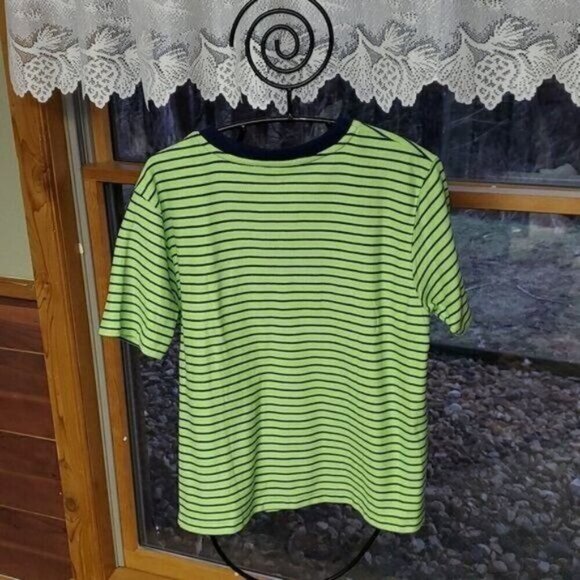 Liz Claiborne Liz & Co. Cinched V Neck Closure Striped Short Sleeve Sz. M Top - Picture 5 of 9